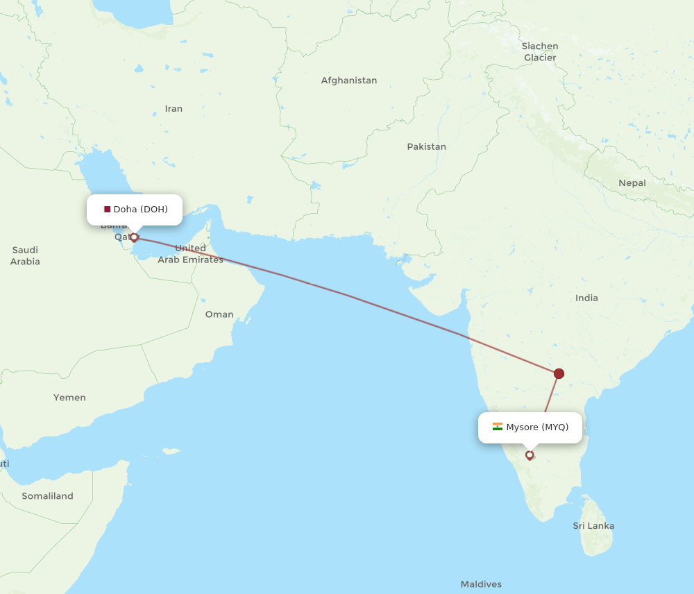 DOH to MYQ flights and routes map