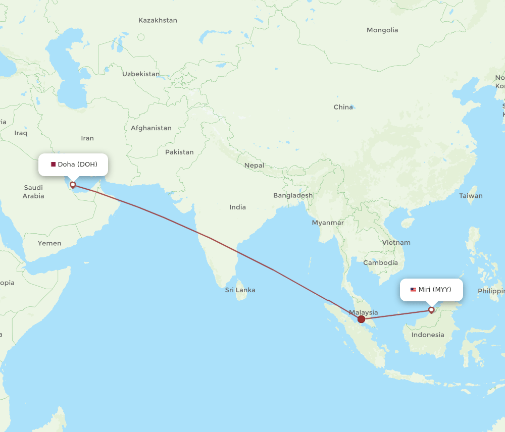 DOH-MYY flight routes