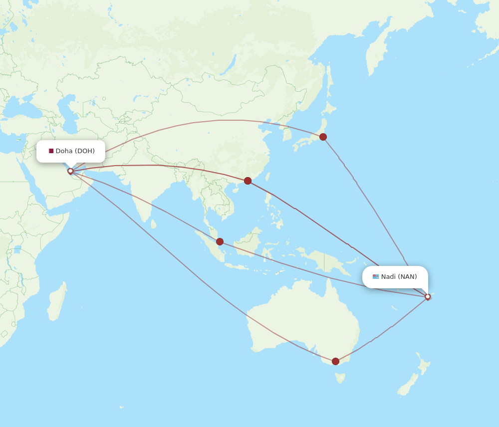 DOH to NAN flights and routes map
