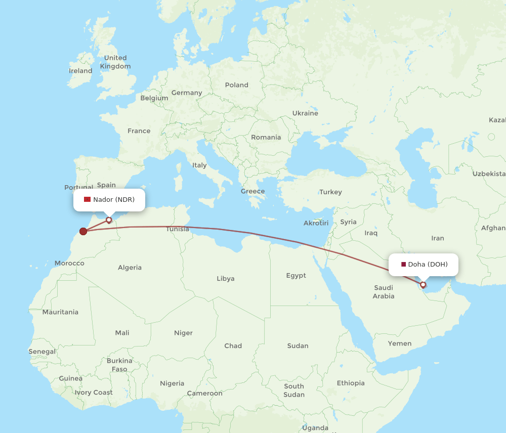 DOH-NDR flight routes