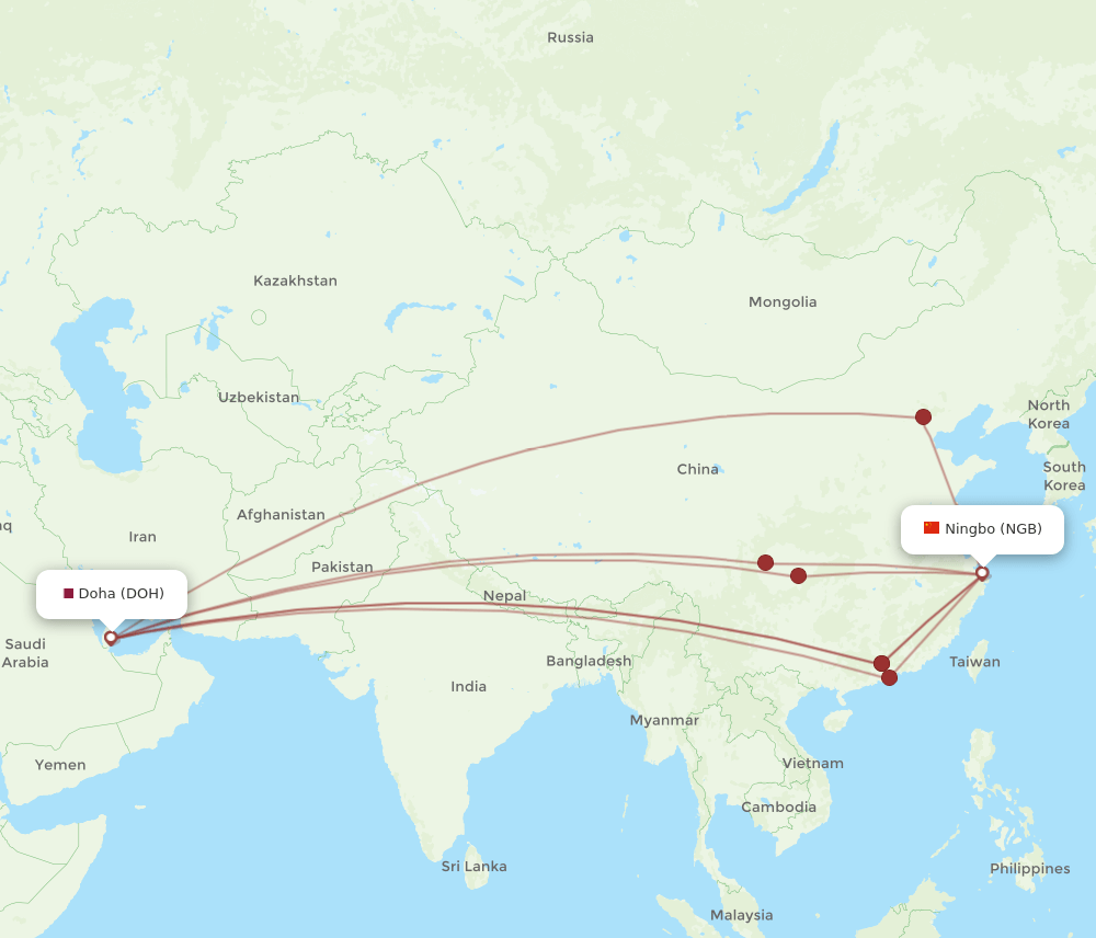 DOH-NGB flight routes