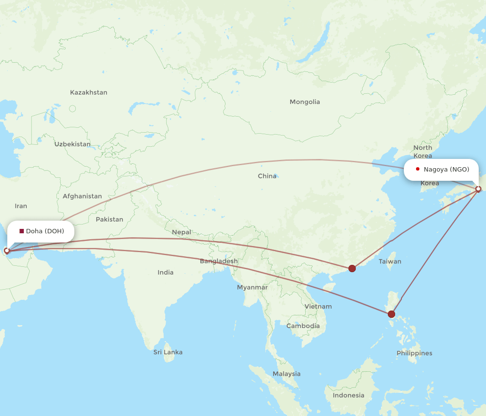 DOH-NGO flight routes