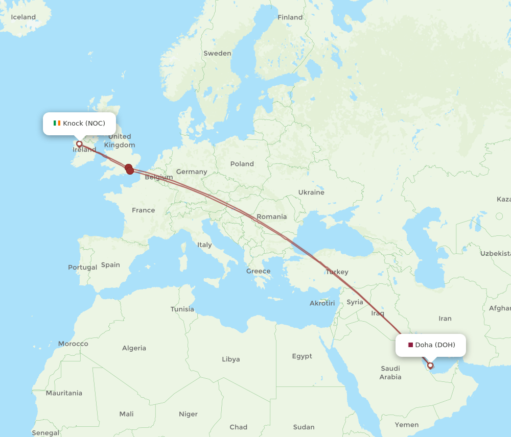 DOH to NOC flights and routes map