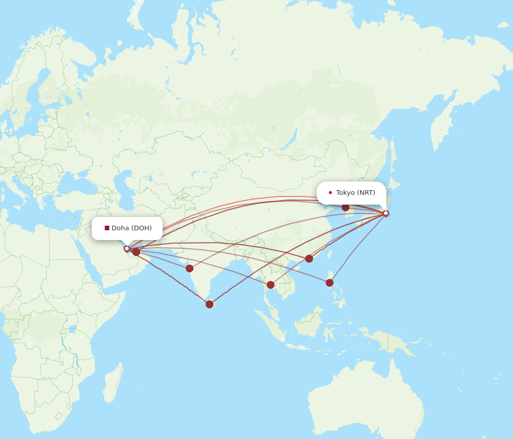 DOH-NRT flight routes