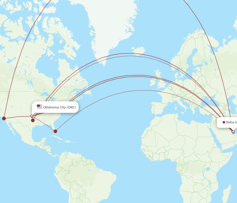 DOH-OKC flight routes