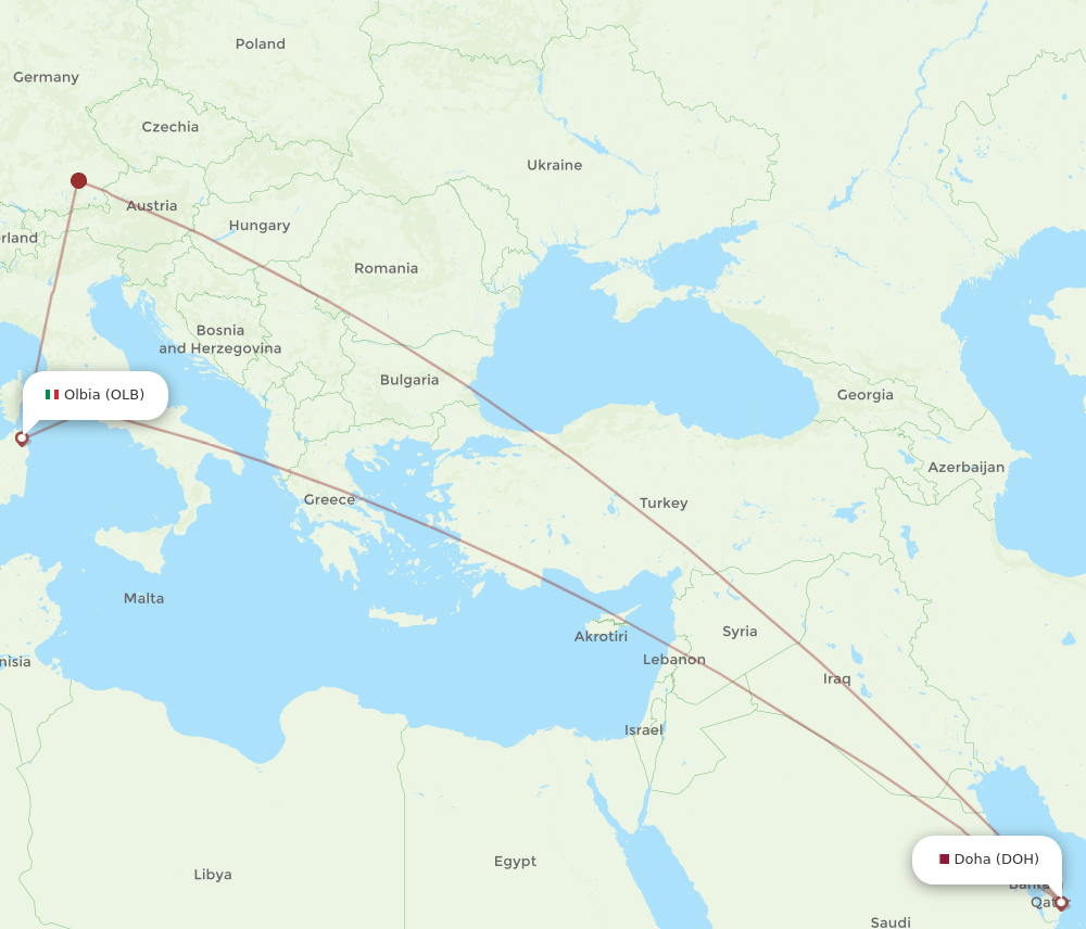 DOH to OLB flights and routes map