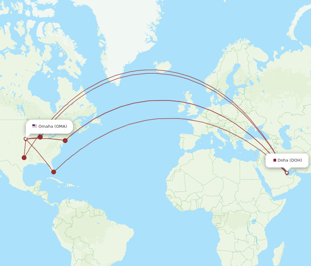 DOH to OMA flights and routes map