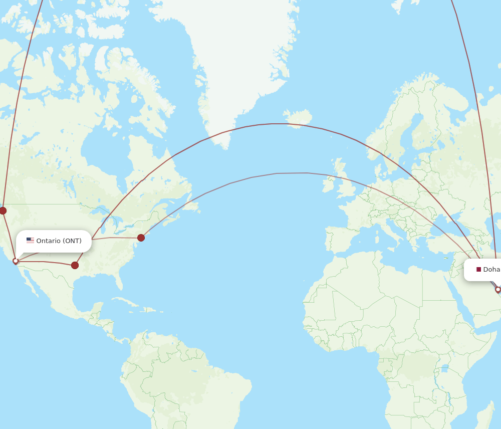DOH-ONT flight routes