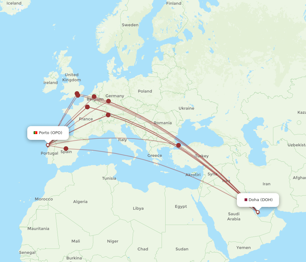 DOH-OPO flight routes