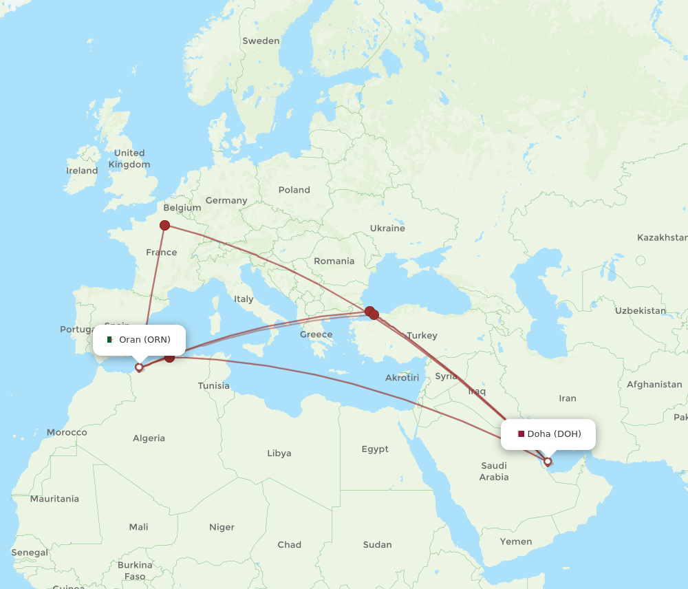 DOH-ORN flight routes