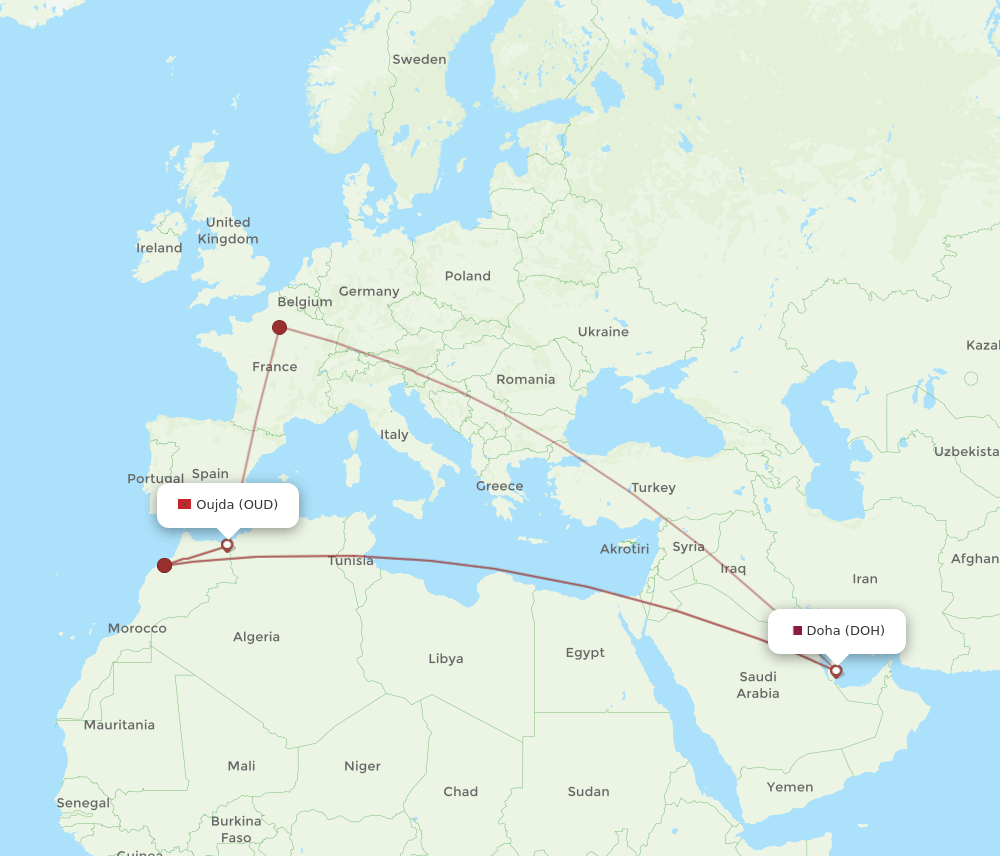 DOH-OUD flight routes