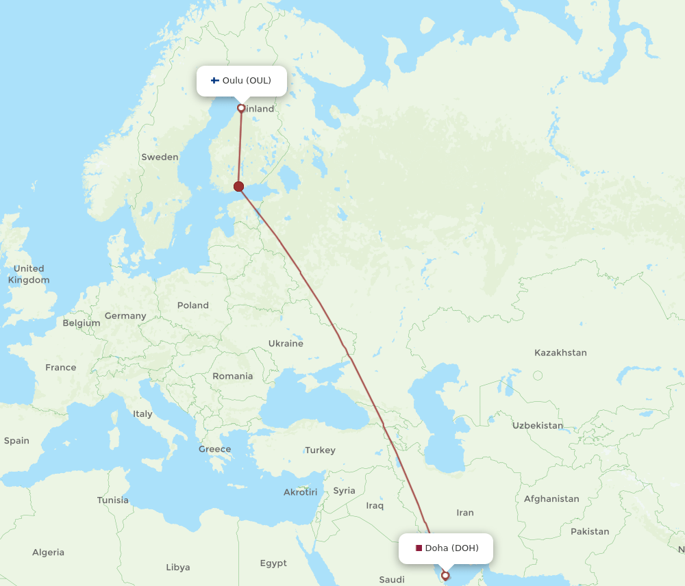 DOH-OUL flight routes