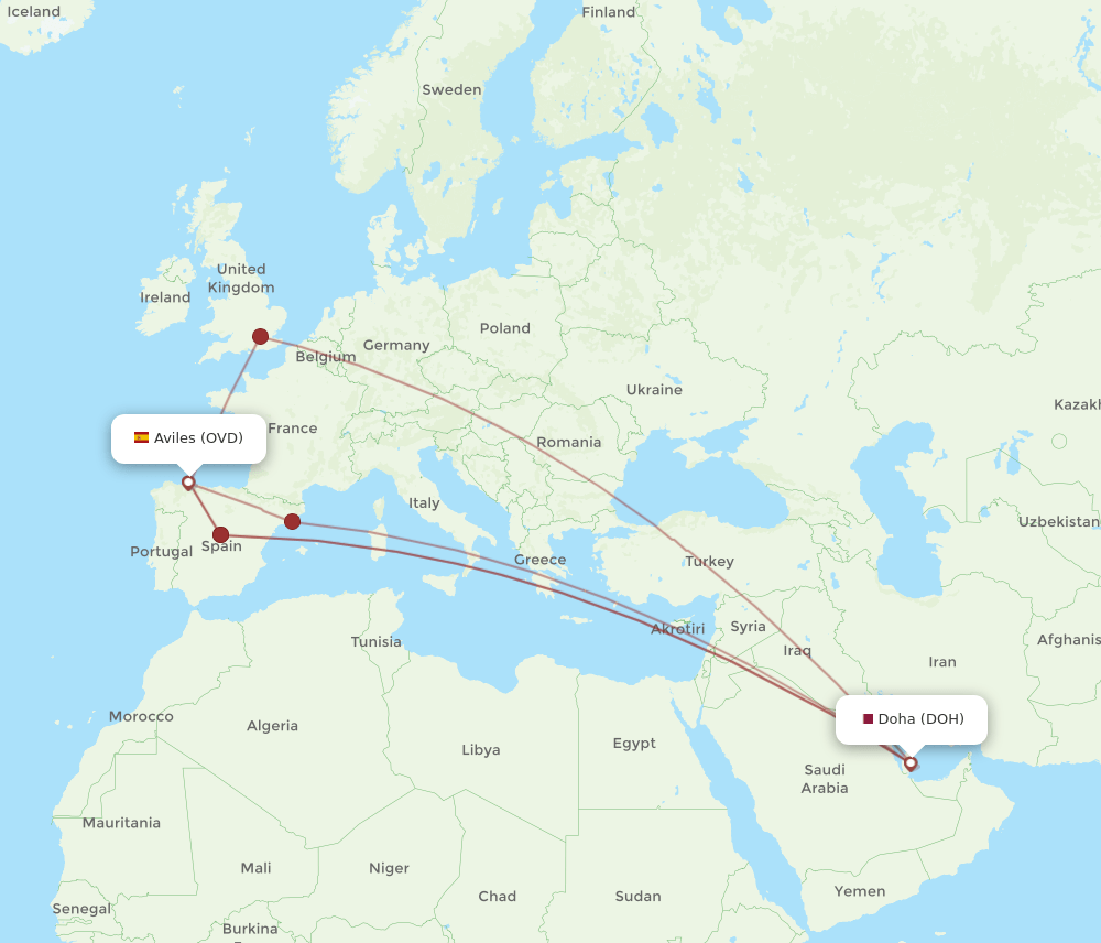 DOH-OVD flight routes