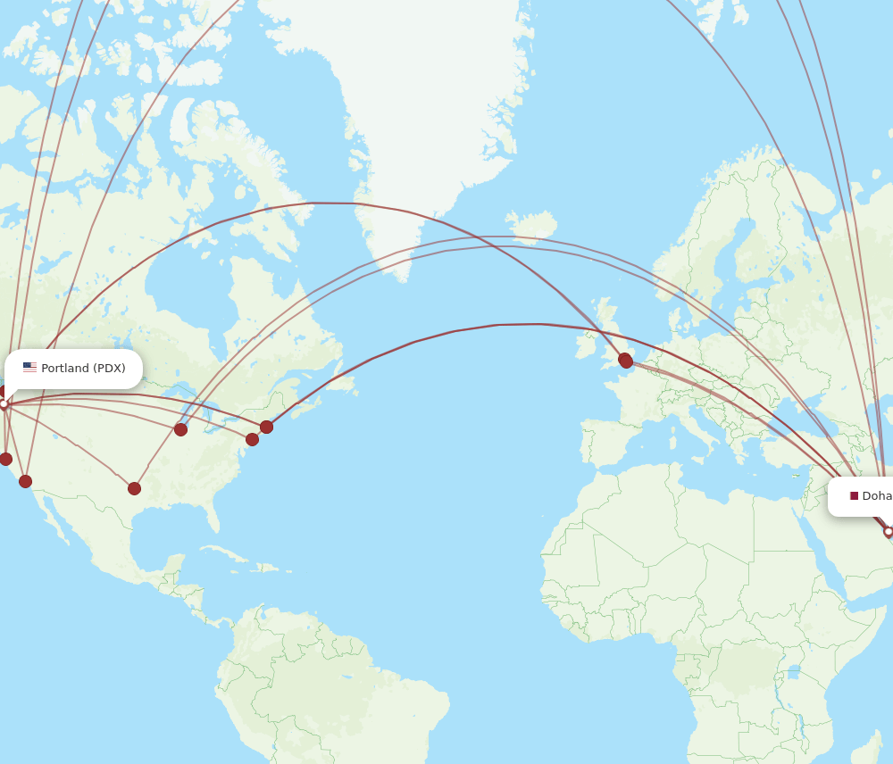 DOH-PDX flight routes