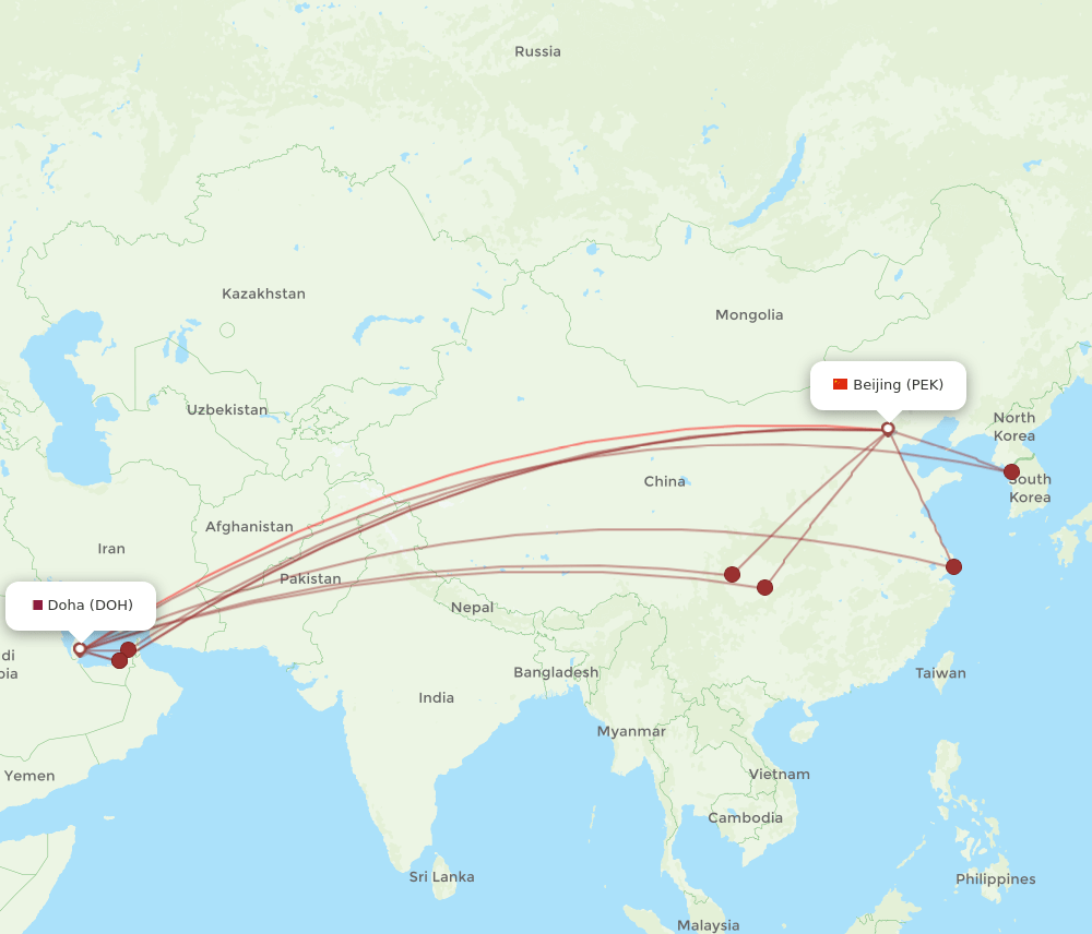DOH-PEK flight routes