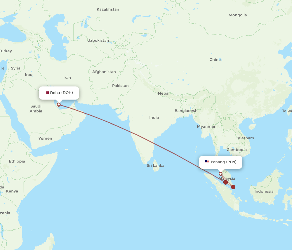 DOH-PEN flight routes