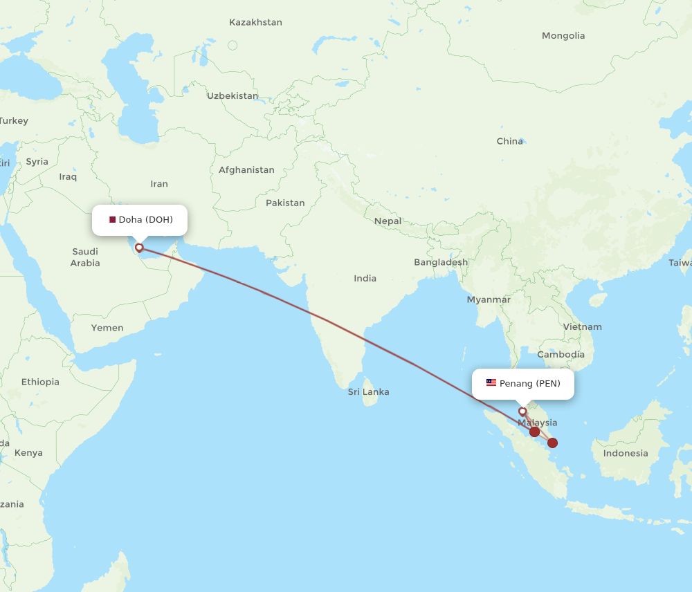 DOH to PEN flights and routes map