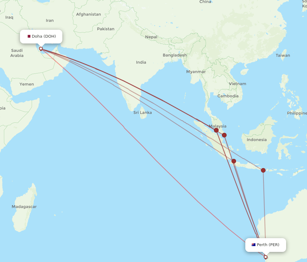 DOH-PER flight routes