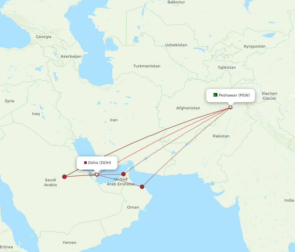 DOH to PEW flights and routes map