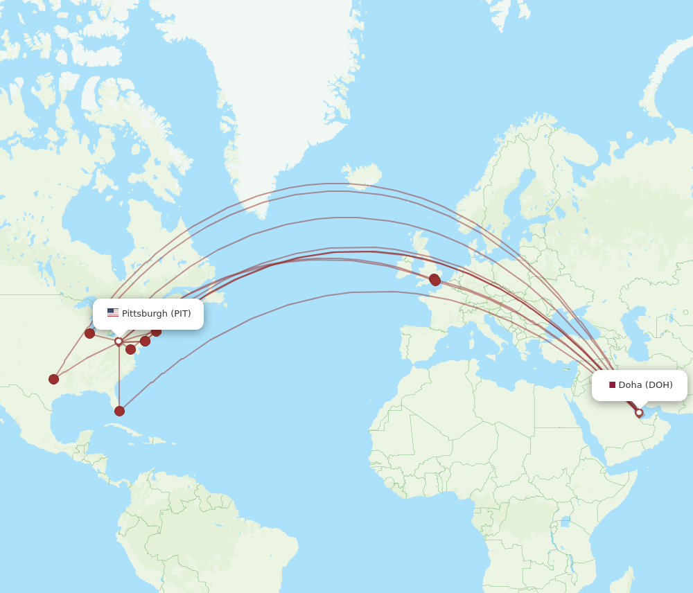 DOH to PIT flights and routes map