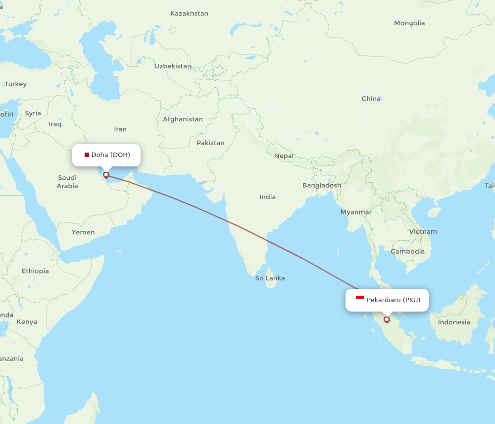 DOH to PKU flights and routes map