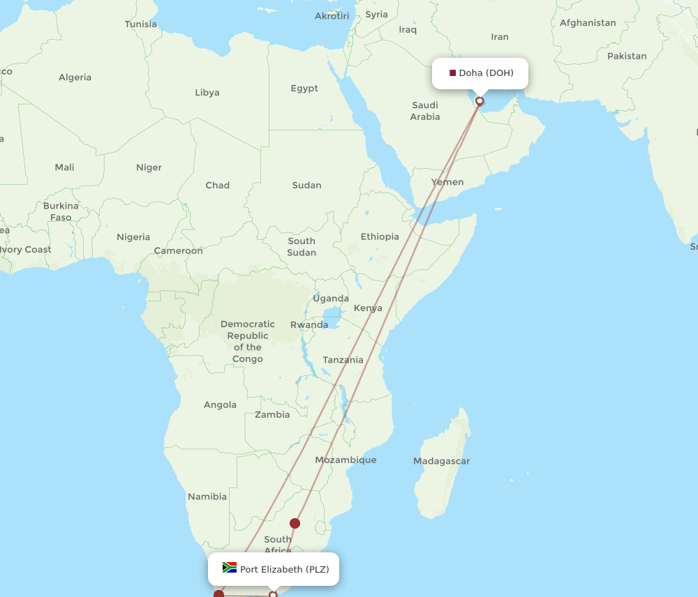 DOH to PLZ flights and routes map