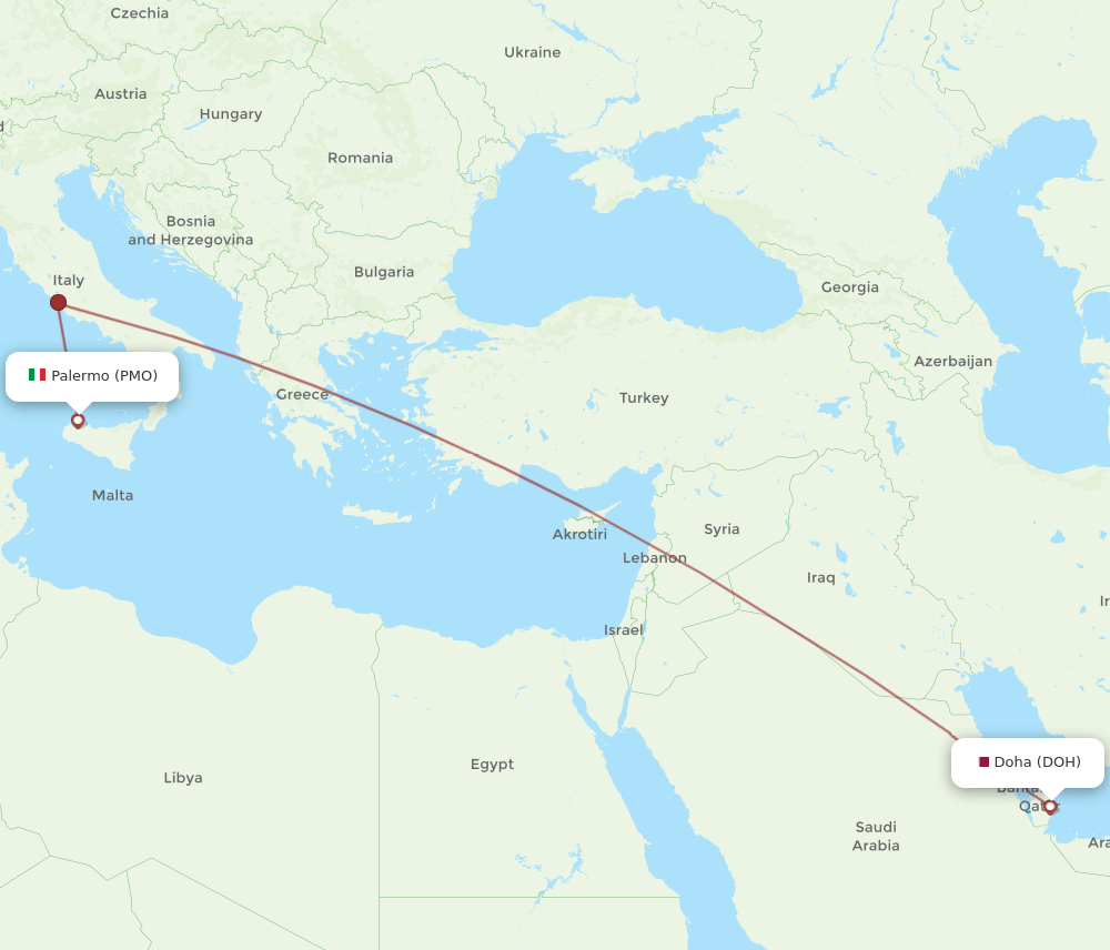 DOH to PMO flights and routes map