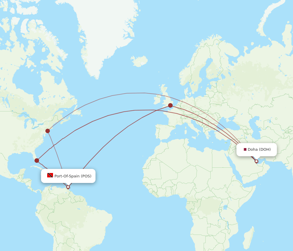 DOH to POS flights and routes map