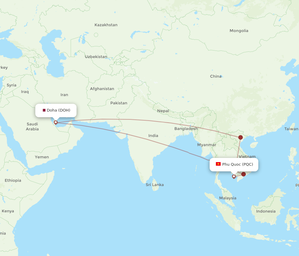 DOH to PQC flights and routes map