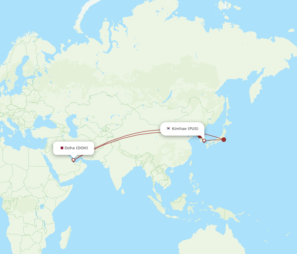 DOH to PUS flights and routes map