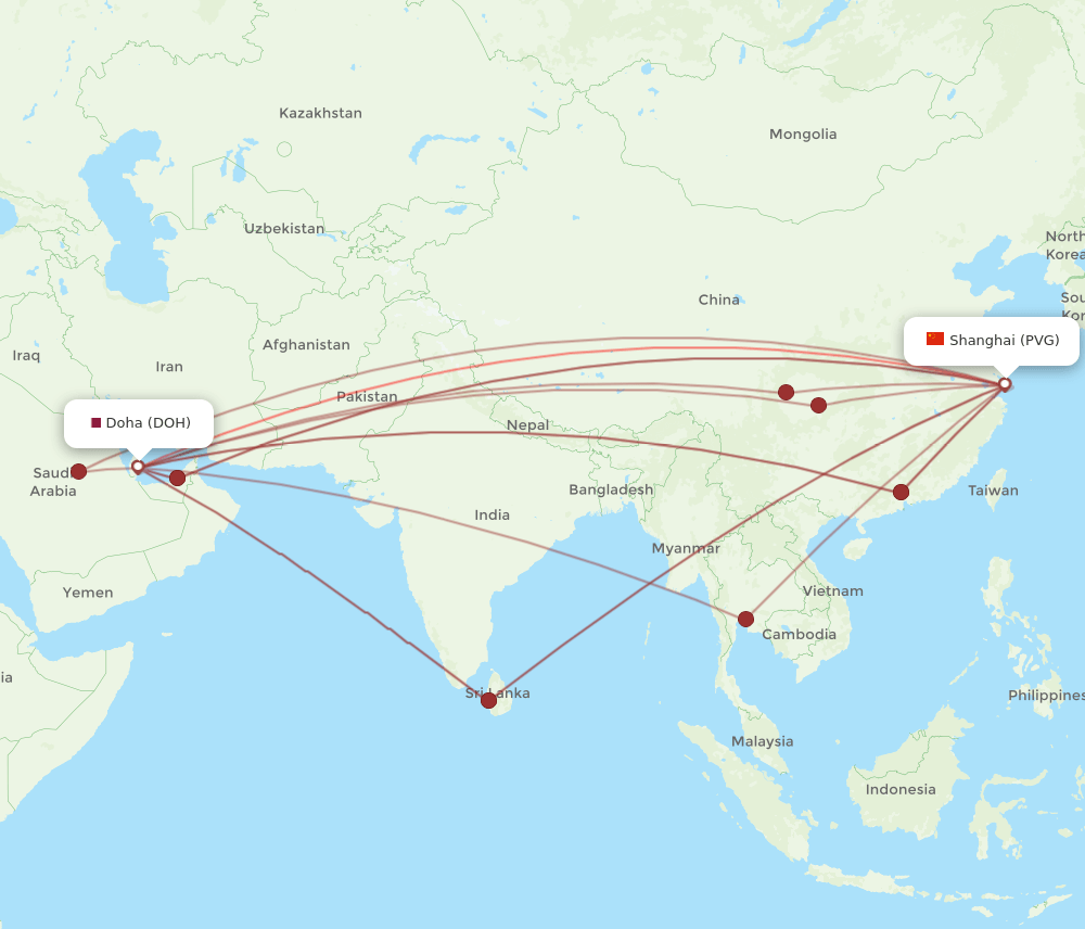 DOH-PVG flight routes