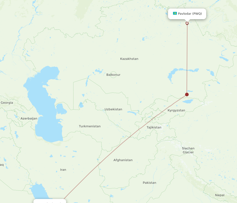 Doha - Pavlodar route map and flight paths