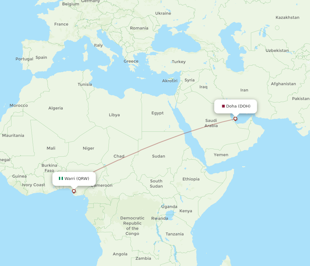 DOH to QRW flights and routes map