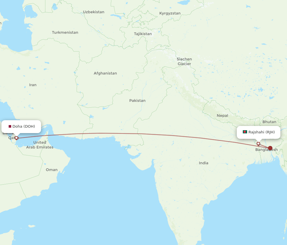 DOH to RJH flights and routes map