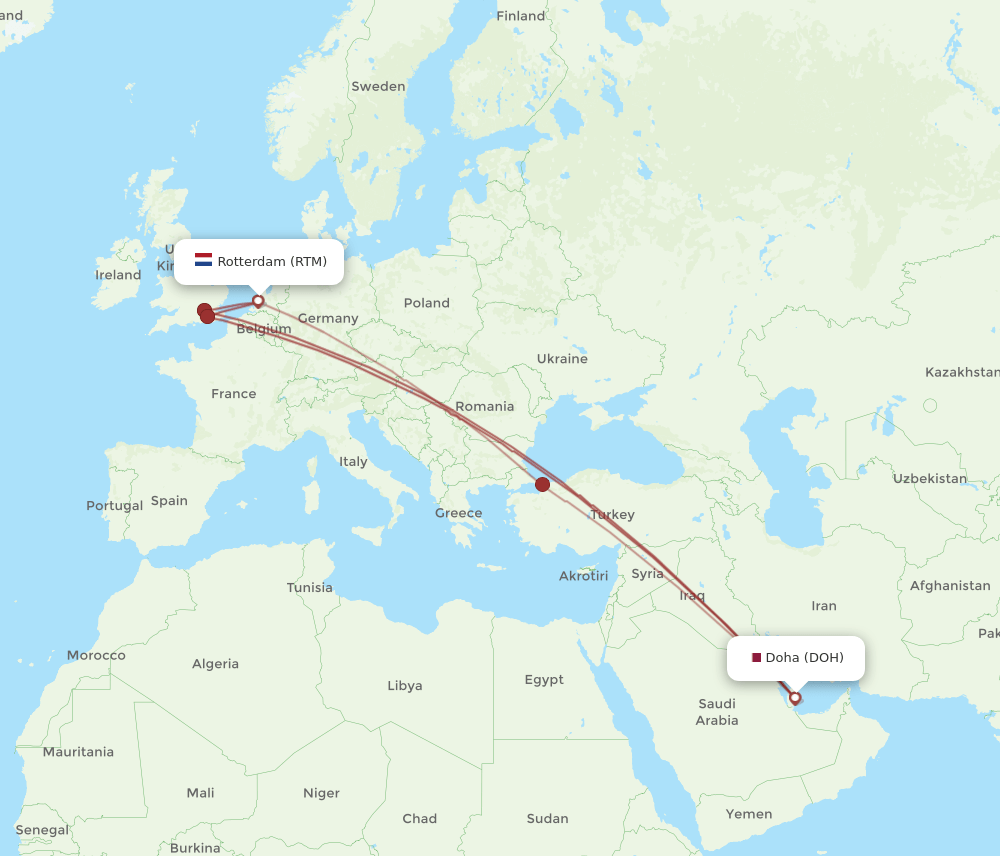 DOH-RTM flight routes