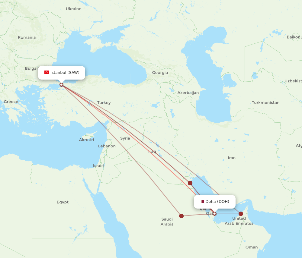 DOH to SAW flights and routes map