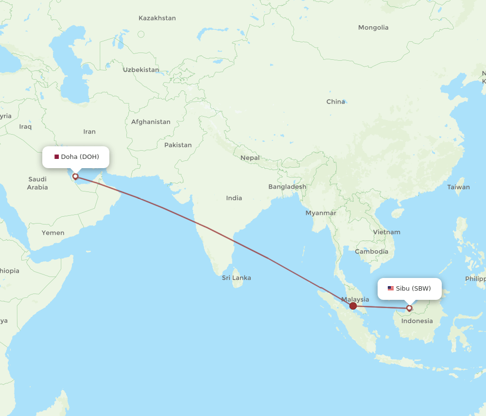 DOH to SBW flights and routes map