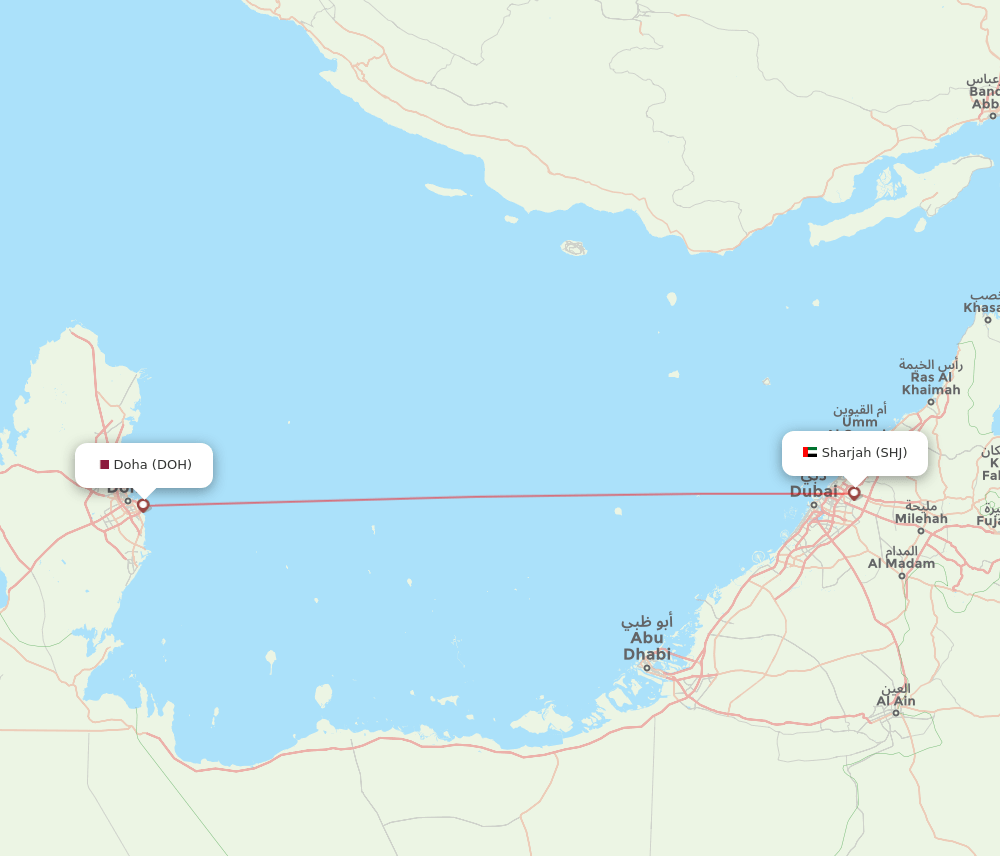 DOH to SHJ flights and routes map