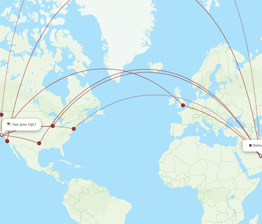 DOH-SJC flight routes