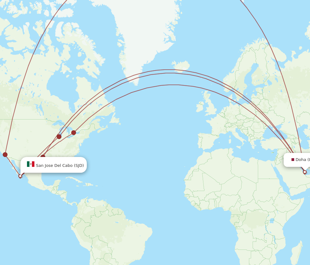 DOH to SJD flights and routes map