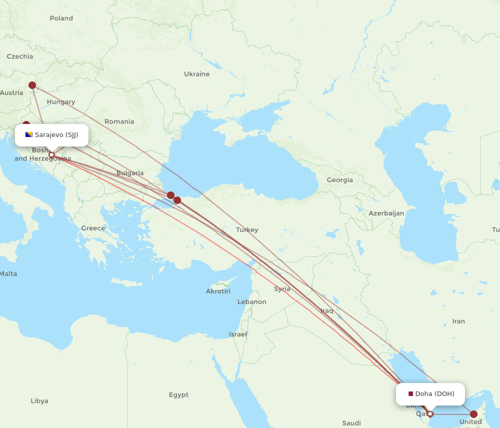 DOH-SJJ flight routes