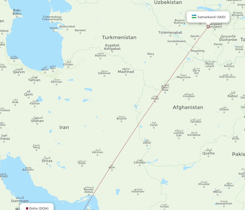 DOH to SKD flights and routes map