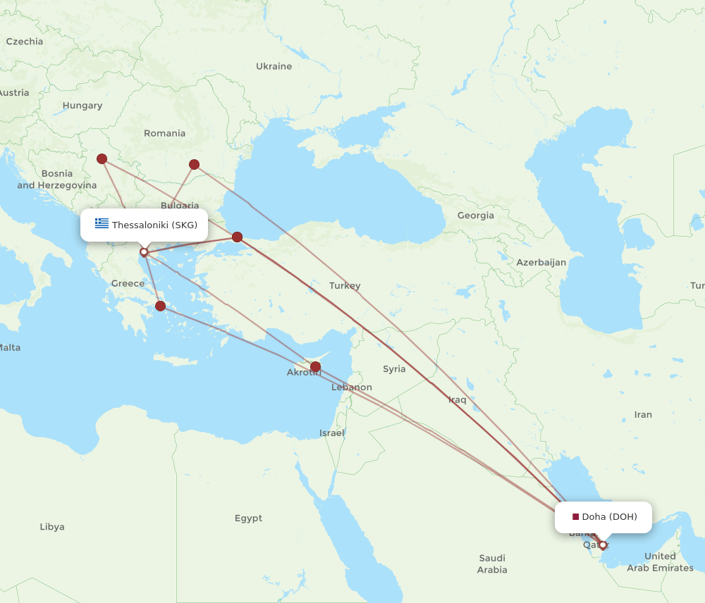 DOH to SKG flights and routes map