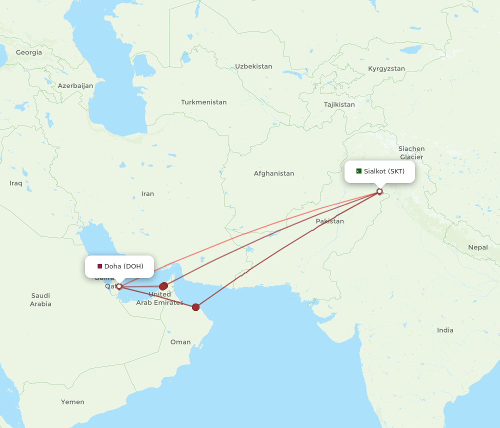 DOH-SKT flight routes