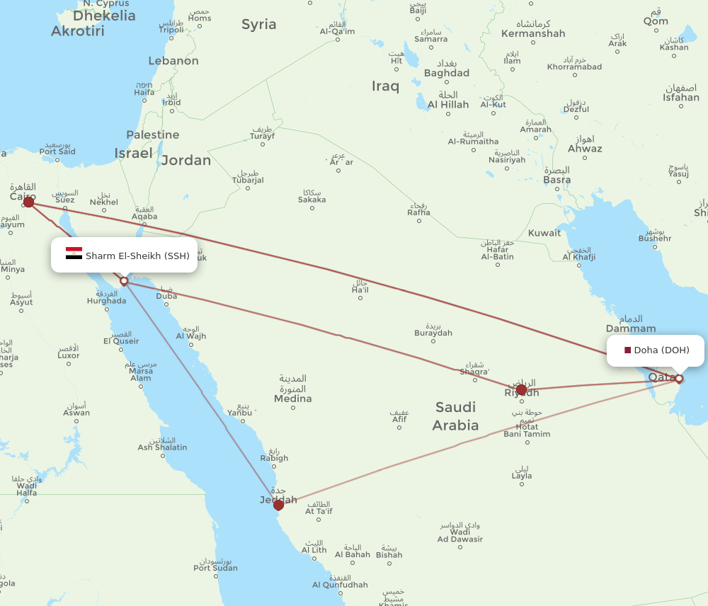 DOH to SSH flights and routes map