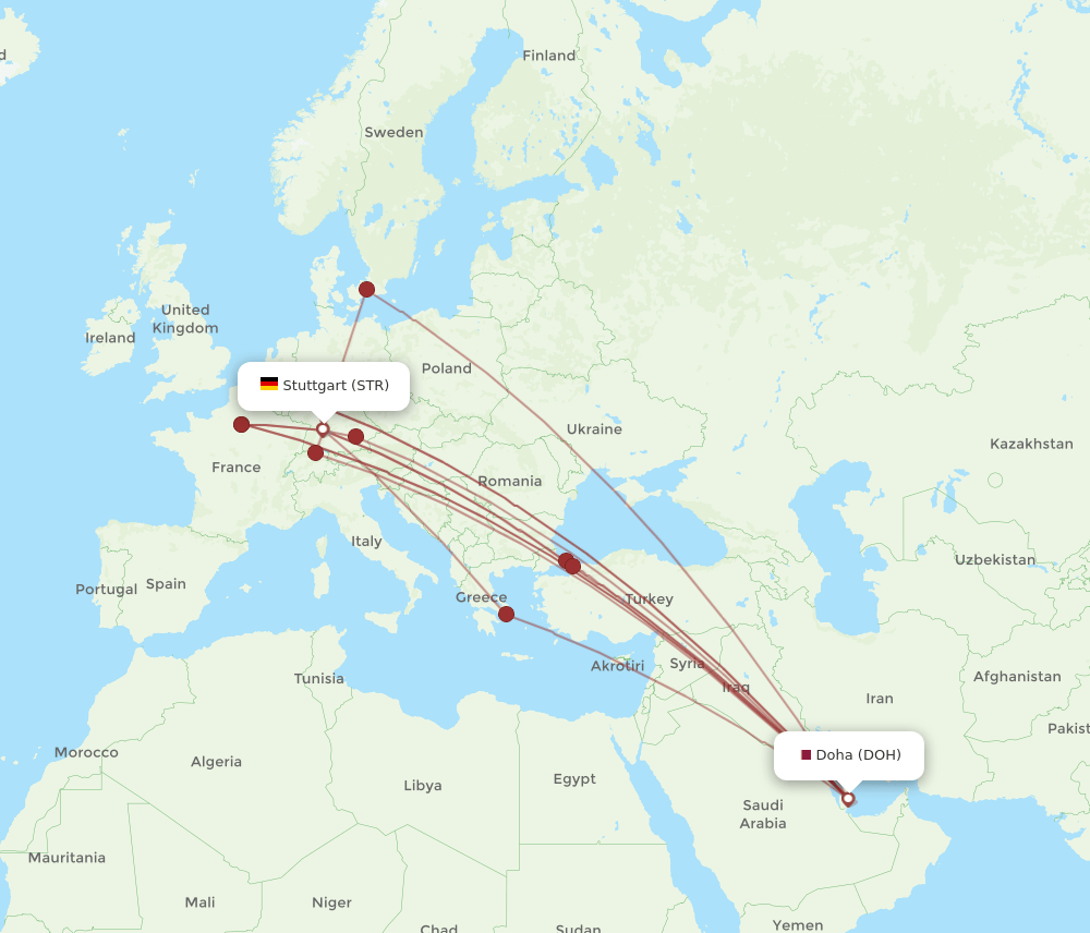 DOH to STR flights and routes map