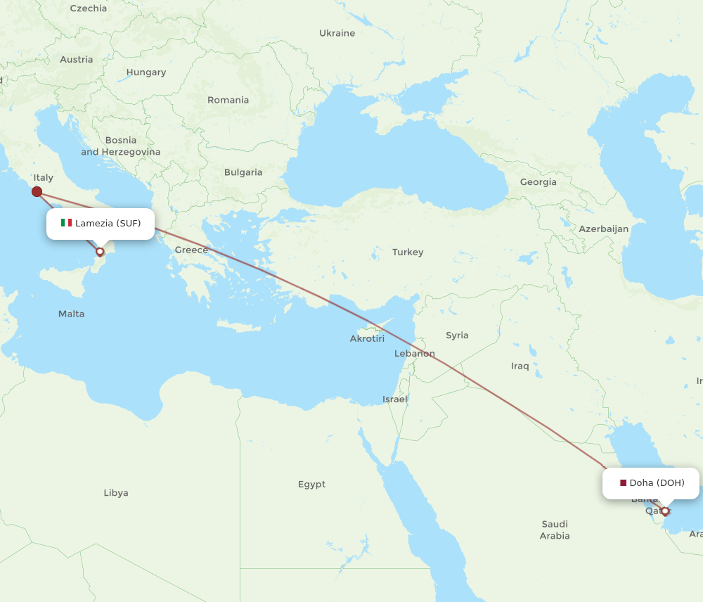 DOH to SUF flights and routes map