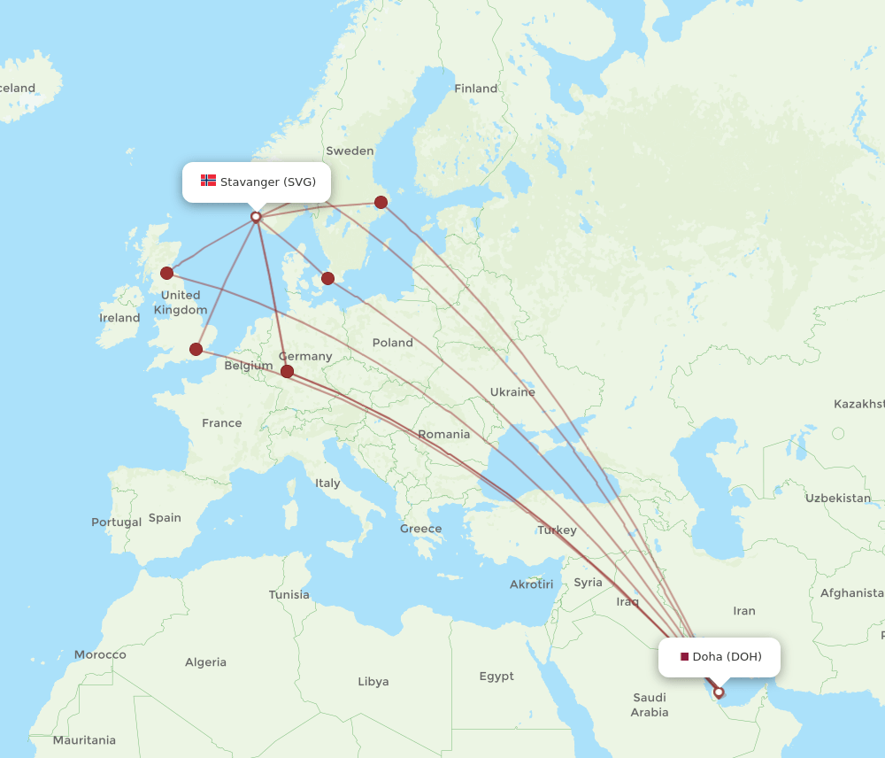 DOH to SVG flights and routes map