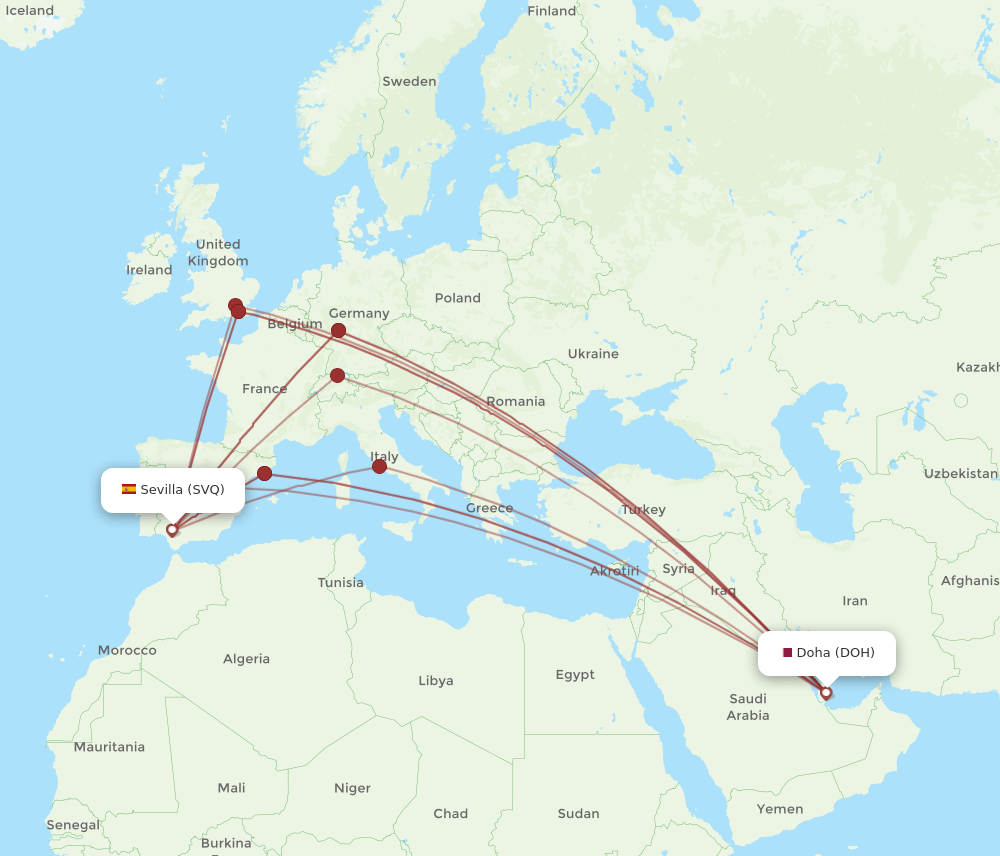 DOH-SVQ flight routes