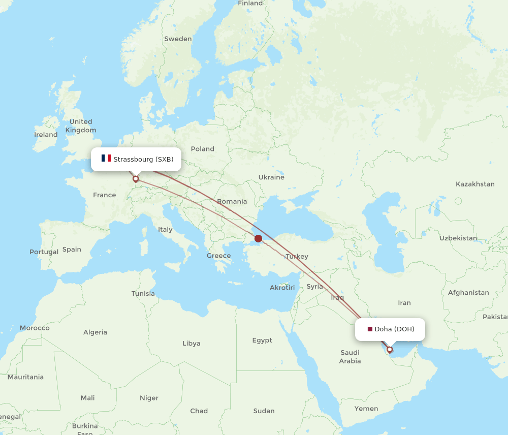 DOH to SXB flights and routes map